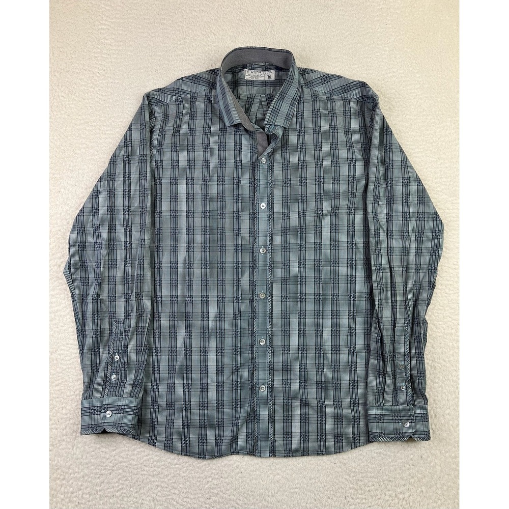 7 Diamonds Premium Shirt Mens Large Blue Gray Plaid Long Sleeve Button Up Casual